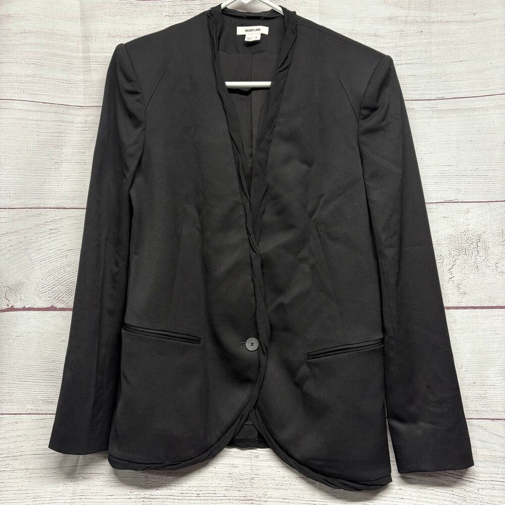 Helmut Lang Black 1- button wool blazer jacket size 6 *flaw